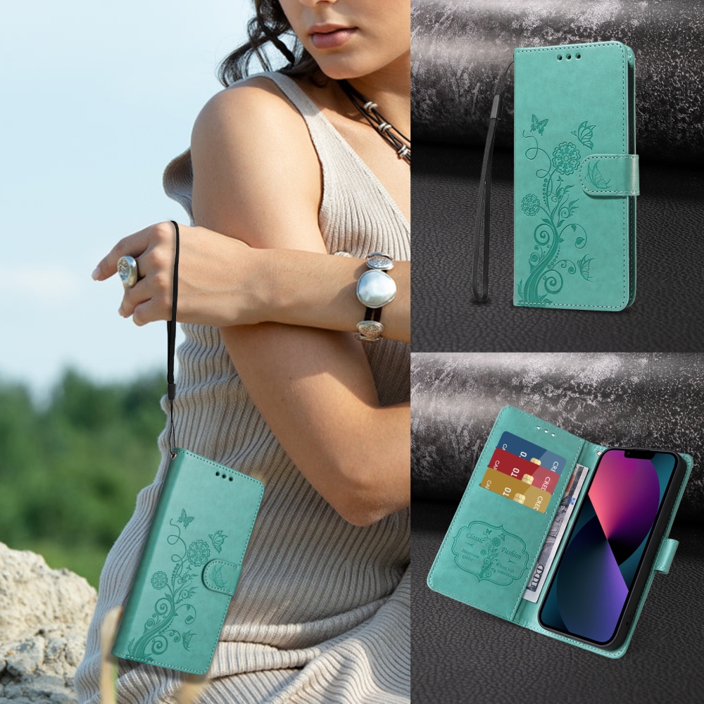 Virágos könyv tok a Xiaomi Redmi Note 15 Pro 4G-hez - teal színű