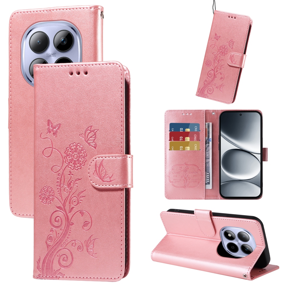 Virágos könyv tok a Xiaomi Redmi Note 15 Pro 4G-hez - rózsaszínű