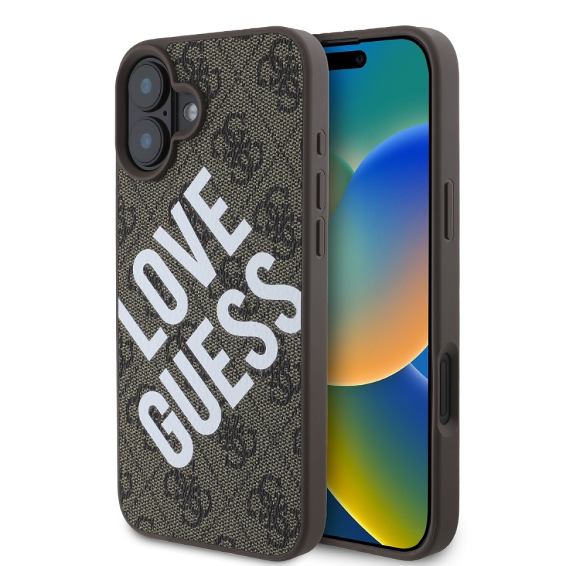 Guess PU bőr 4G Big Love Logo MagSafe hátlap iPhone 16-hoz Barna barna