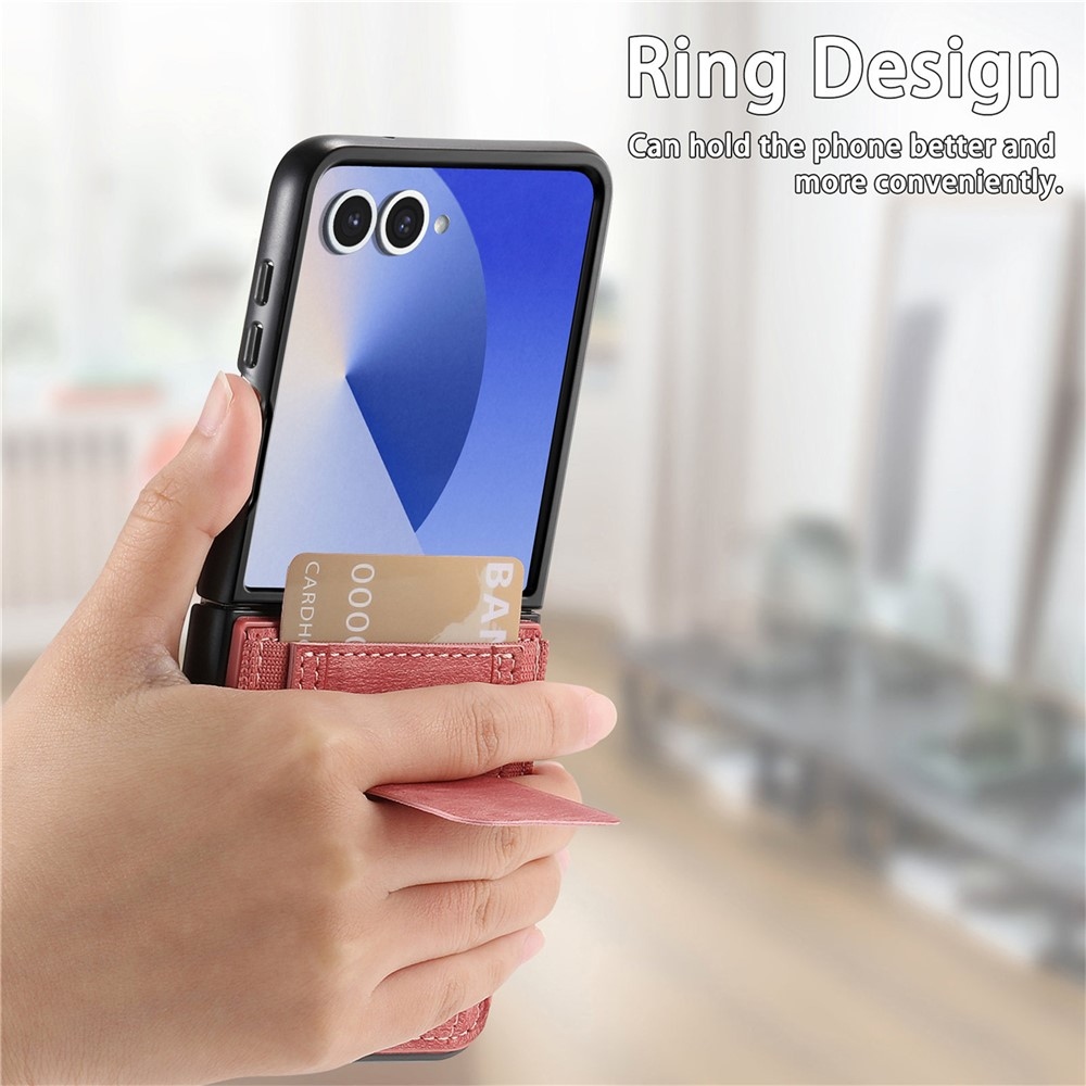 Luxus műanyag borítás műbőrrel a Samsung Galaxy Z Flip7 5G készülékre - rózsaszínű