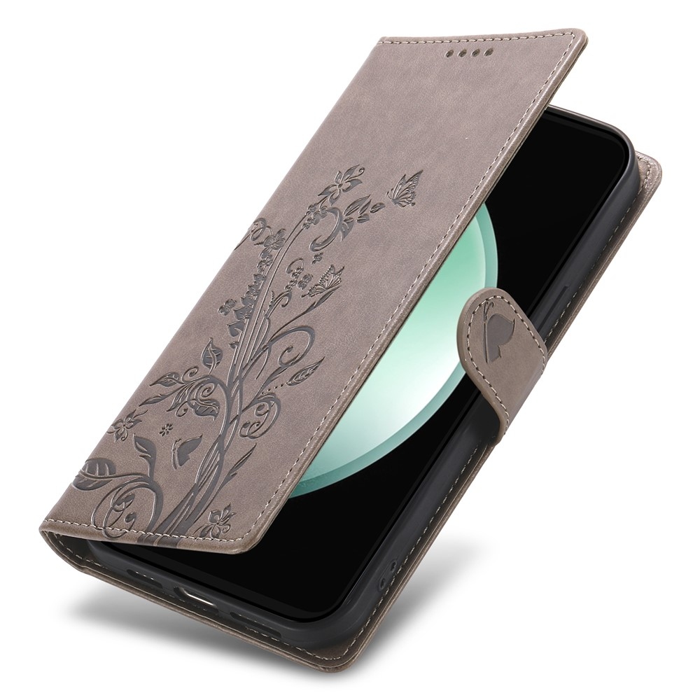 Virágok könyv tok Samsung Galaxy S25 FE készülékhez - szürke