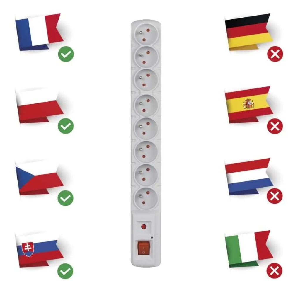 Túlfeszültségvédő - 8 aljzat 1,5m - szürke