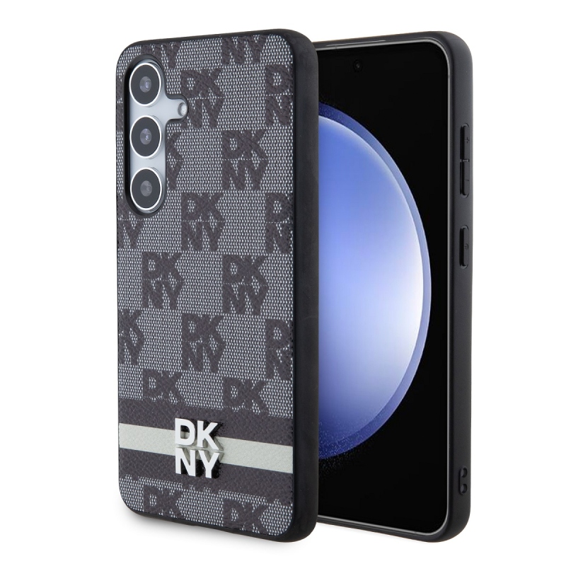 DKNY PU bőr kockás mintás és csíkos hátlapi borító Samsung Galaxy S24+ Fekete