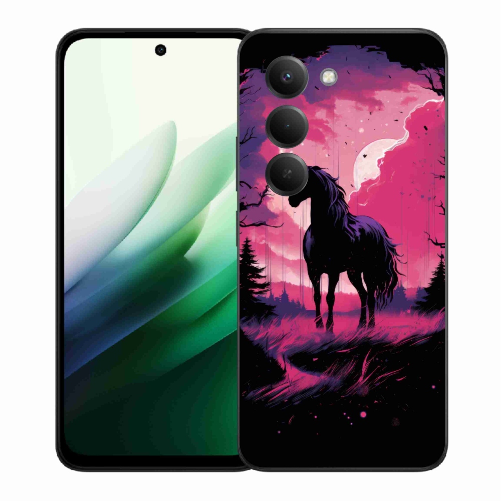 Gél borító mmCase a Xiaomi Redmi 15 5G - fekete rajzfilm ló 1