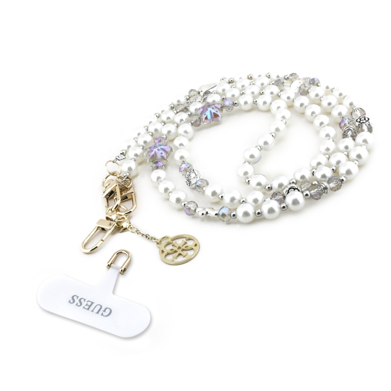 Guess Crossbody pánt Gyöngy és 4G Charm Fehér