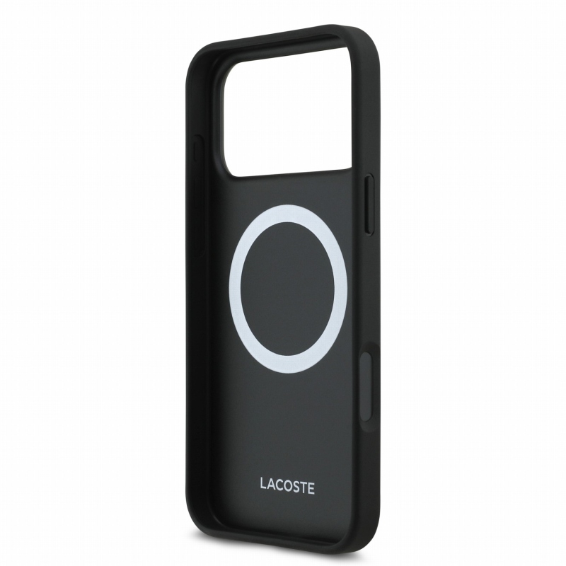 Lacoste PVC Iconic Petit Pique fém logós MagSafe hátsó tok iPhone 18 Pro Max-hoz, fekete
