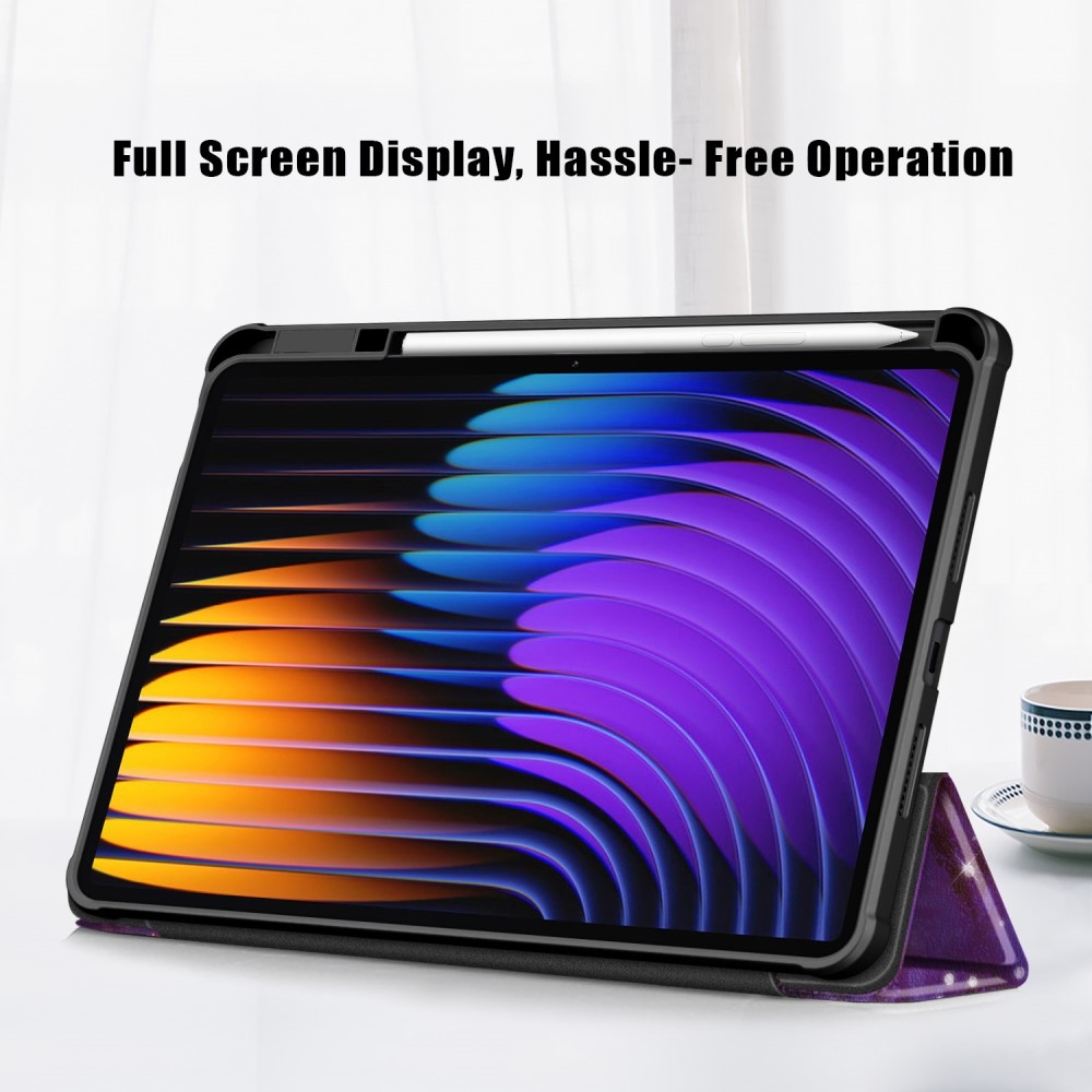 Mintás intelligens pozicionáló tok átlátszó hátlappal Xiaomi Pad 7/7 Pro tablethez - univerzum