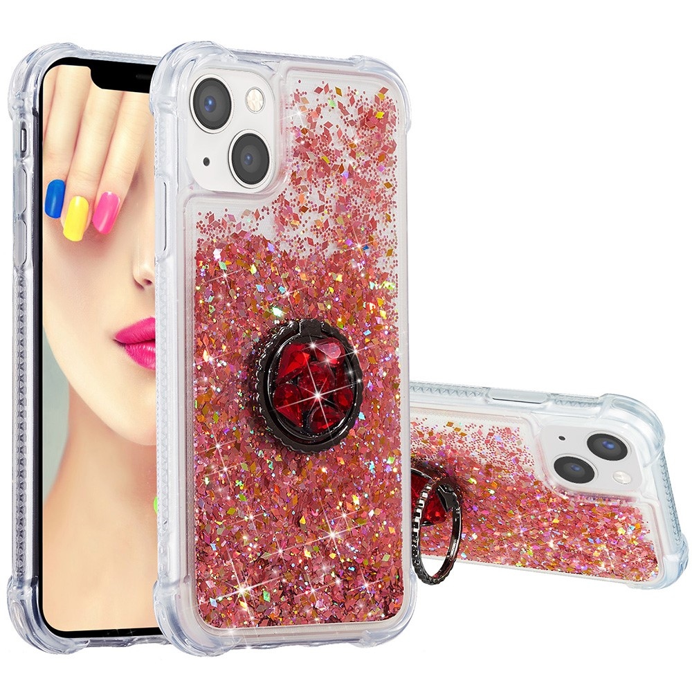 Glitter homokóra zselés tok iPhone 15 készülékhez - rózsaarany