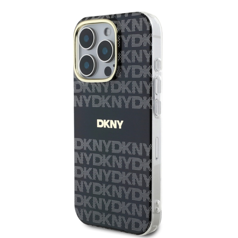 DKNY PC/TPU ismétlődő mintás tonális csíkos Magsafe hátlap iPhone 16 Pro Max-hoz Fekete