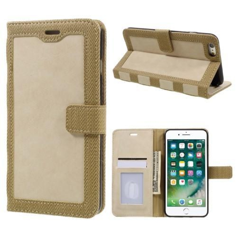 Keret PU bőr elegáns tok iPhone 6 Plus és 6s Plus készülékhez - bézs színben