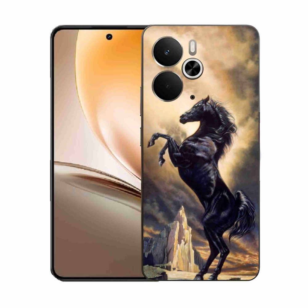 Gél borító mmCase a Realme 14 5G/14T 5G készülékhez - fekete rajzfilm ló