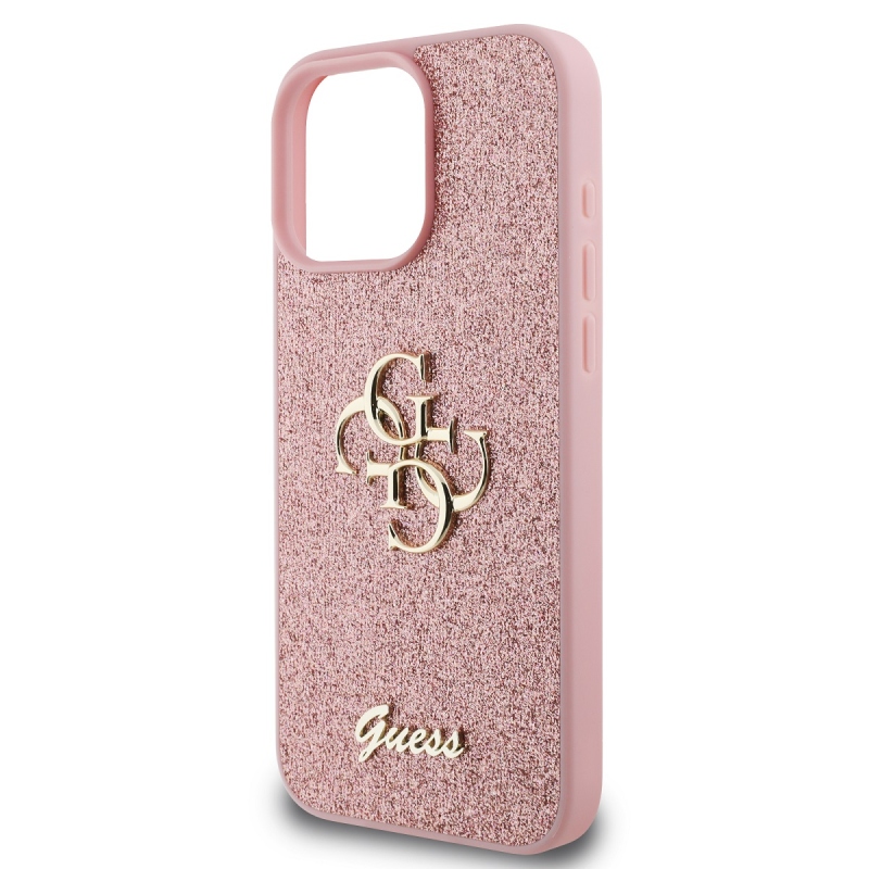Guess PU Fixed Glitter 4G fém logó hátlap iPhone 16 Pro Max rózsaszínhez