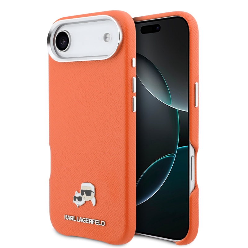 Karl Lagerfeld PU Karl és Choupette fejek Pins MagSafe hátlapi borító az iPhone Air narancssárgához