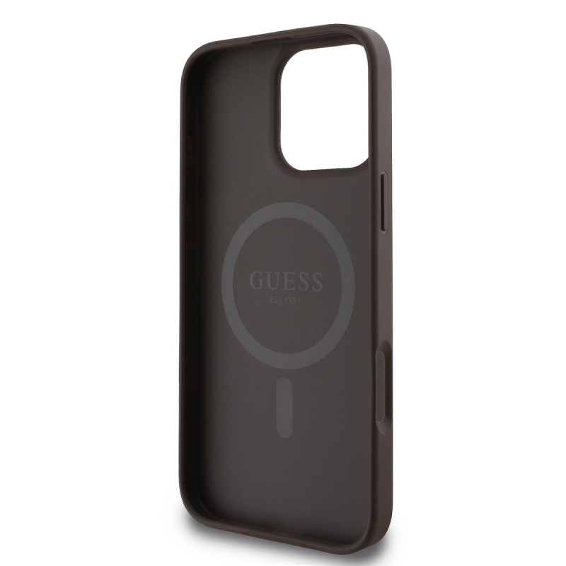 Guess PU bőr 4G Big Love Logo MagSafe hátlap az iPhone 16 Pro Max barna színű hátlapjához