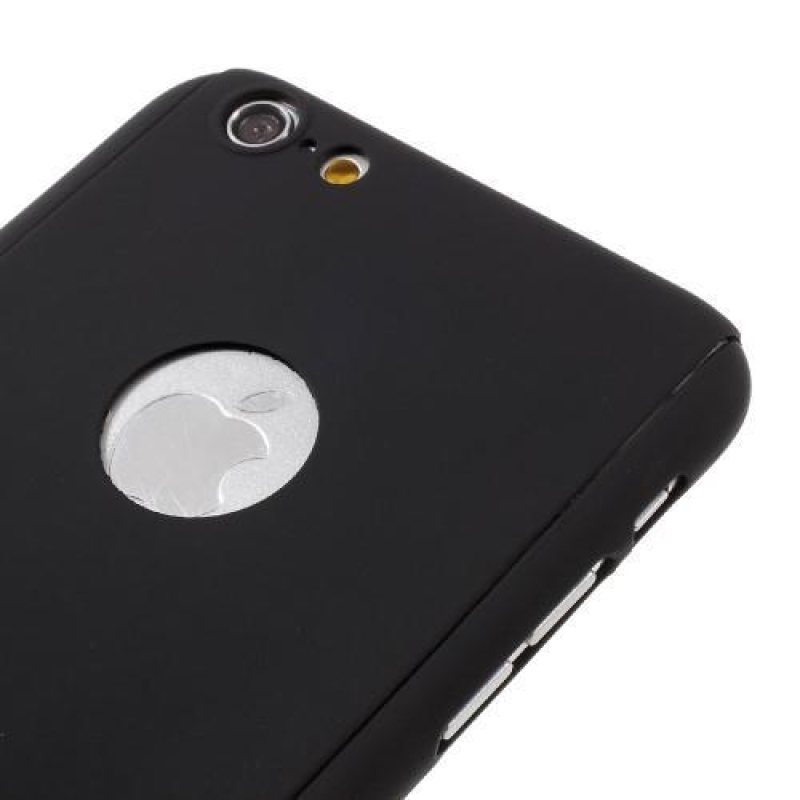 Teljes műanyag tok edzett üveggel iPhone 6s Plus és 6 Plus készülékhez - fekete