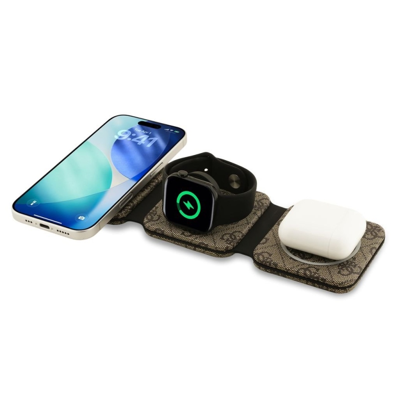 Guess PU 4G MagSafe vezeték nélküli töltő 3in1 barna