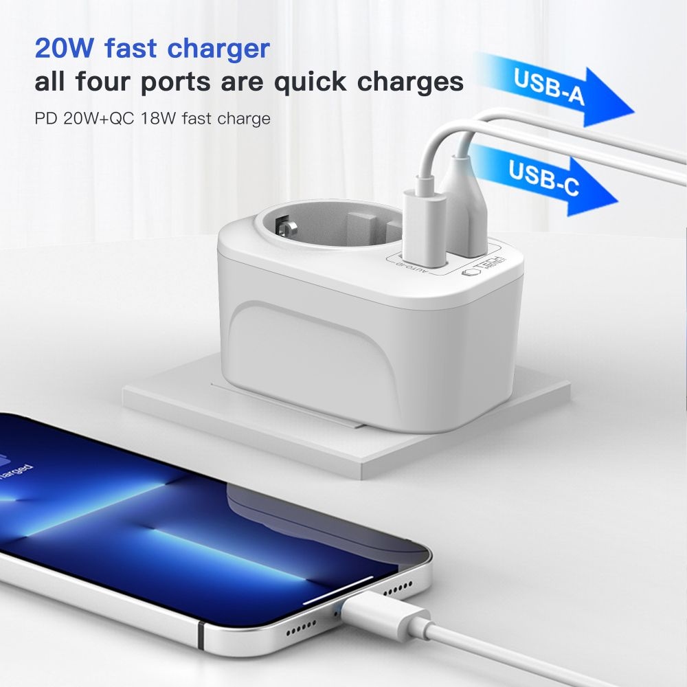 Tech-Protect TA100 UK - EU utazóadapter USB-C és USB-A csatlakozóval