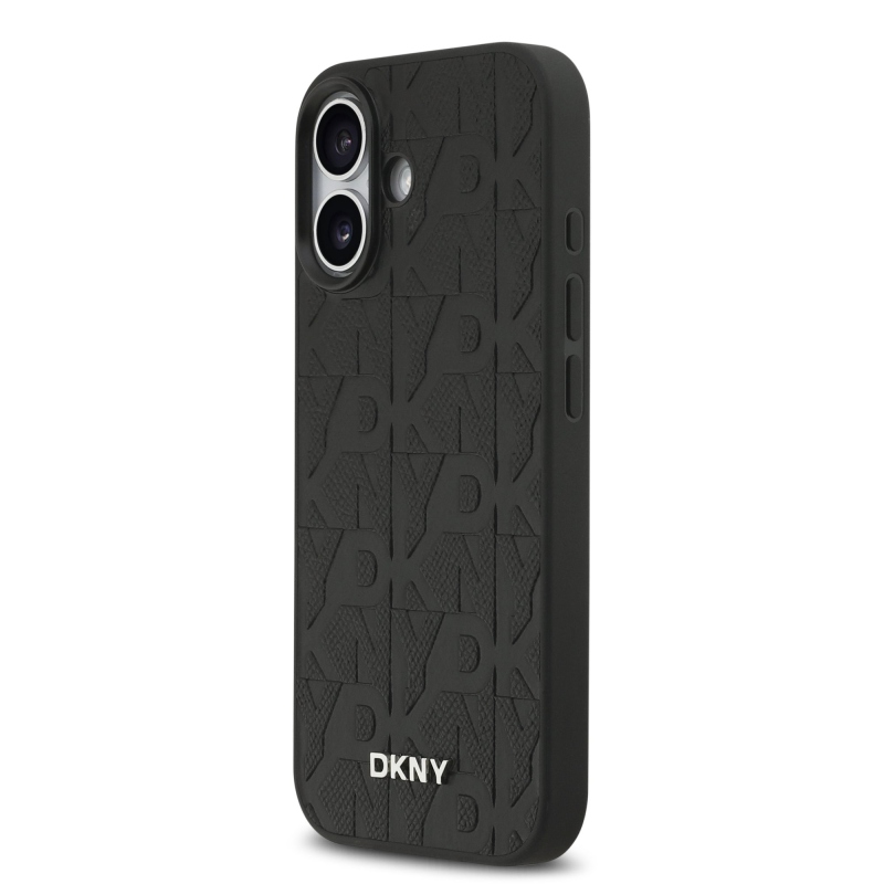 DKNY PU bőr rácsos mintás Magsafe hátlap iPhone 17 fekete