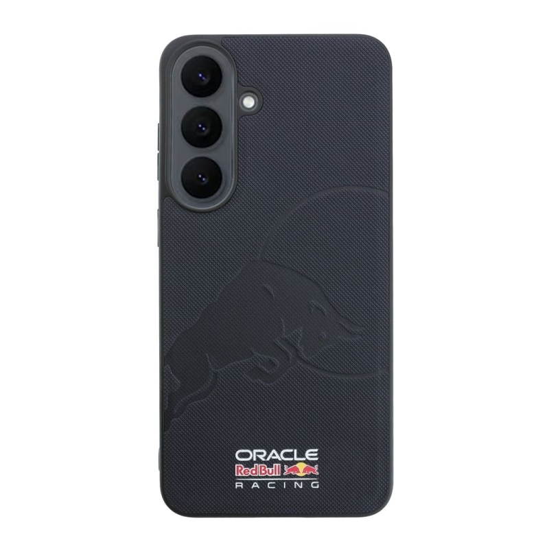 Red Bull PU bőr, hálós, dombornyomott bikás motívummal ellátott mágneses hátlap a Samsung Galaxy S26 FE-hez, sötétkék 