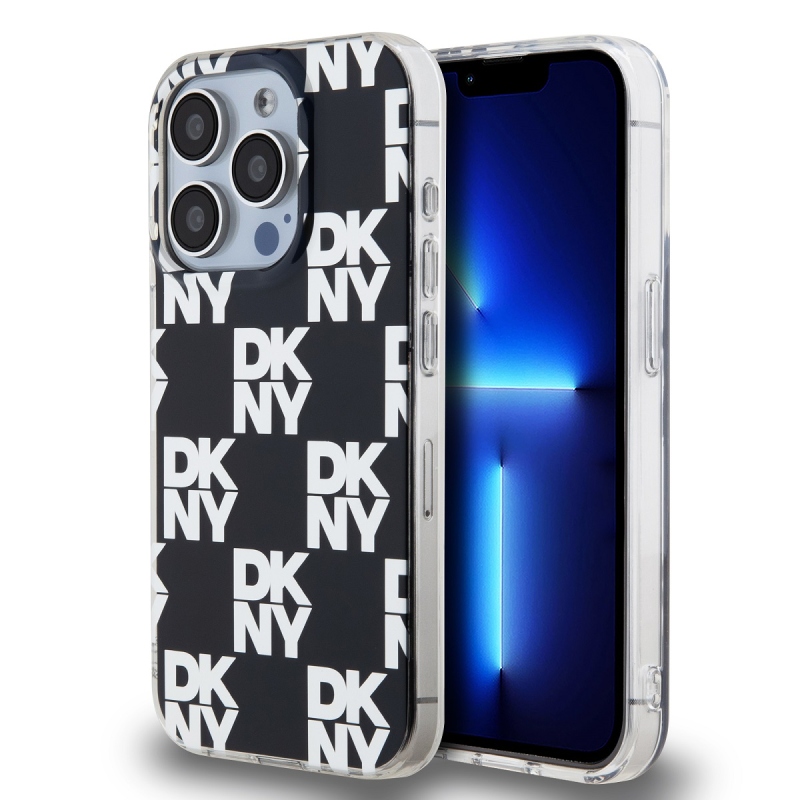 DKNY PC/TPU kockás mintás hátsó borító iPhone 15 Pro-hoz Fekete