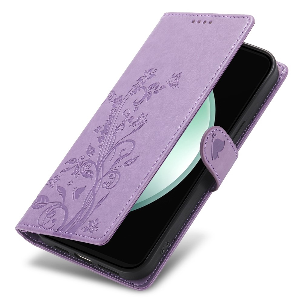 Virágok könyv tok Samsung Galaxy S25 FE készülékhez - lila
