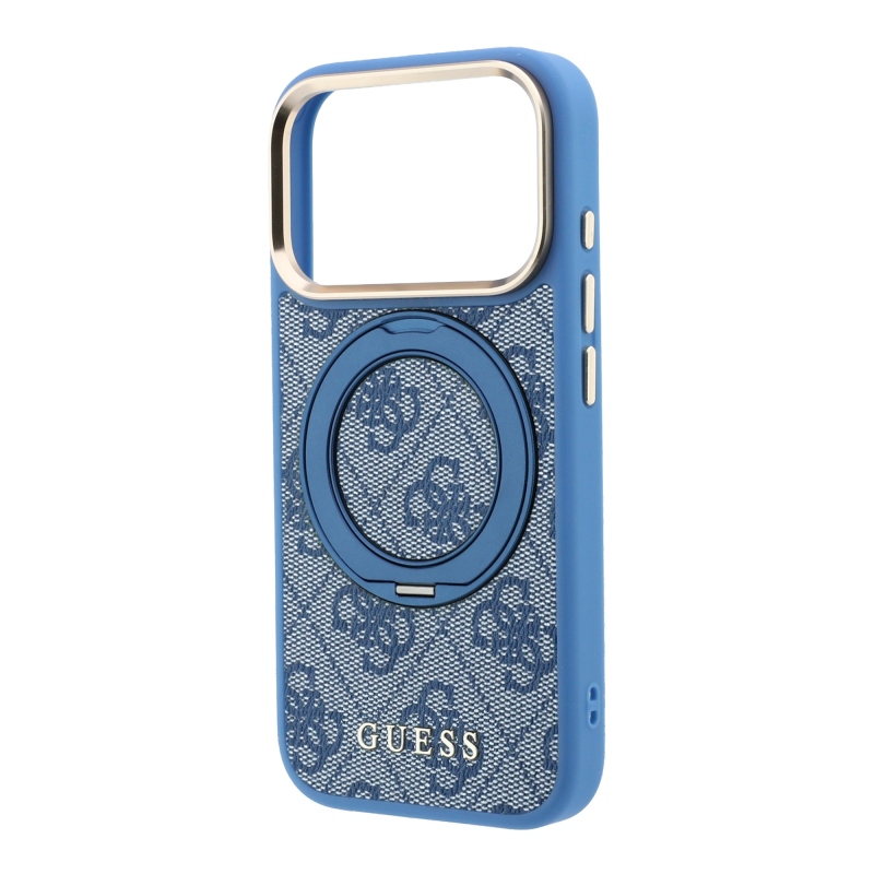Guess PU 4G Ring Stand MagSafe hátsó tok iPhone 18 Pro-hoz, kék