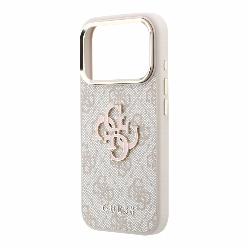 Guess PU 4G Resin Metal Logo hátsó tok iPhone 18 Pro-hoz, rózsaszín