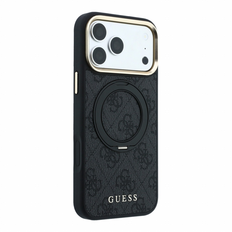 Guess PU 4G Ring Stand MagSafe hátlap az iPhone 18 Pro-hoz, fekete