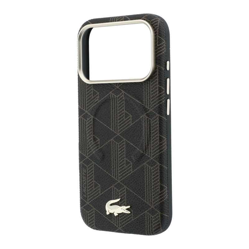 Lacoste PVC Semi Wrap Blend dombornyomott MagSafe hátsó tok iPhone 18 Pro-hoz, barna
