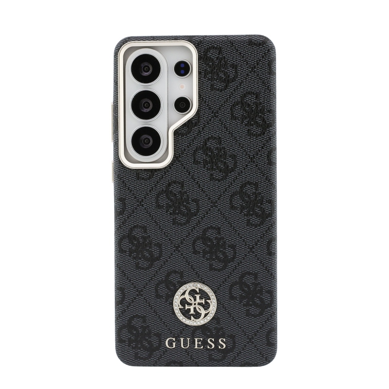 Guess PU bőr 4G Strass Logo arany keret mágneses hátlap Samsung Galaxy S26 Ultra fekete