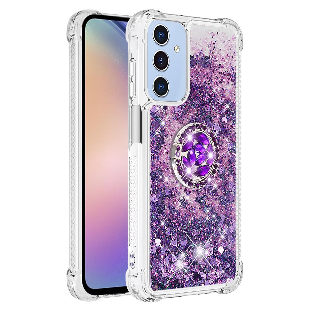 Glitt homokóra zselés tok ujjgyűrűvel Samsung Galaxy A17 4G/5G-hez - sötétlila/szív