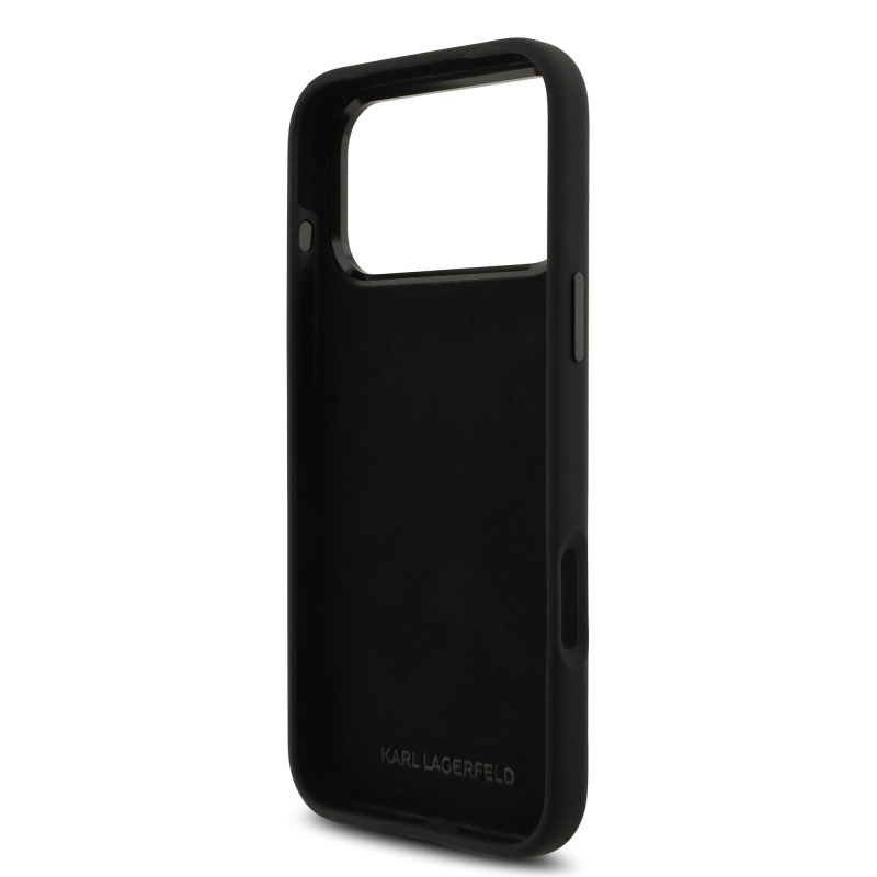 Karl Lagerfeld Folyékony szilikon fém Ikonik hátlap iPhone 17 Pro Max-hoz Fekete
