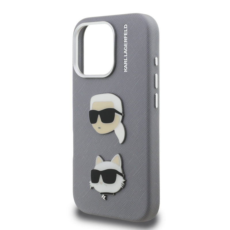 Karl Lagerfeld szemcsés PU K&CH Heads hátlap iPhone 16 Pro szürke számára