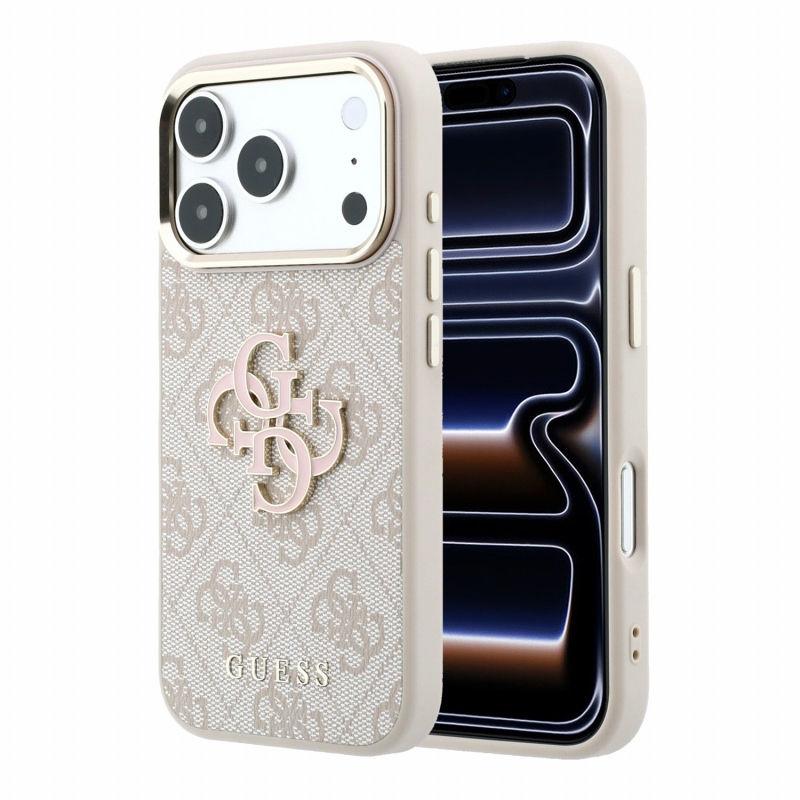 Guess PU 4G Resin Metal Logo hátsó tok iPhone 18 Pro-hoz, rózsaszín