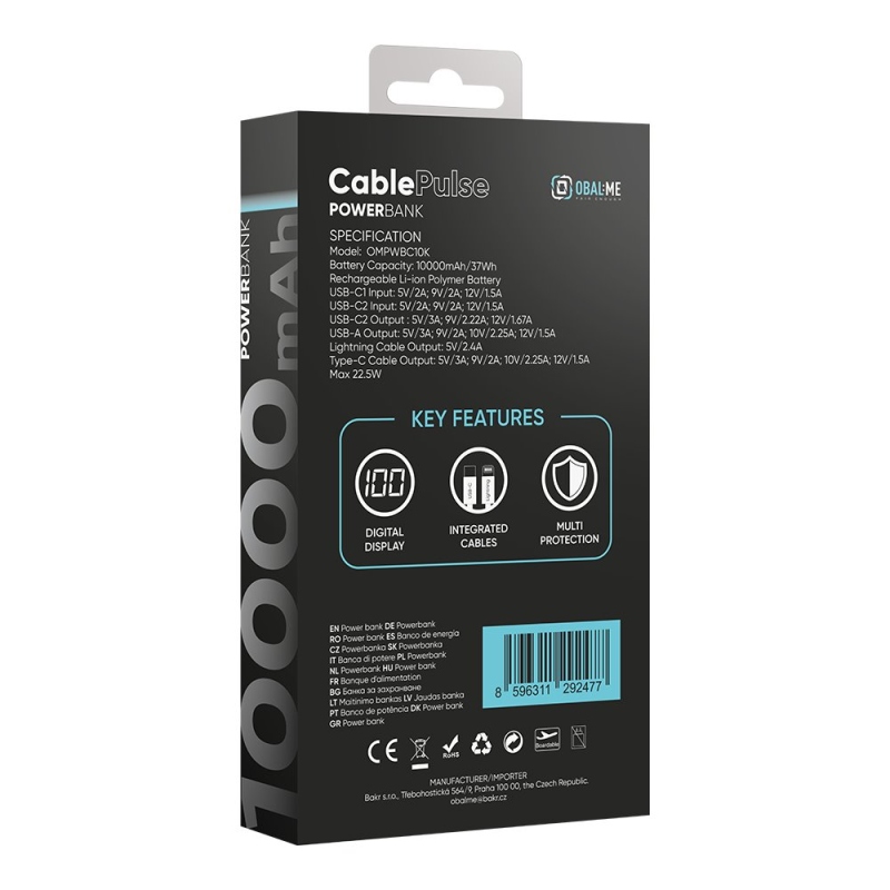 CSOMAGOLÁS: ME CablePulse Powerbank 10000mAh 22,5W Fekete