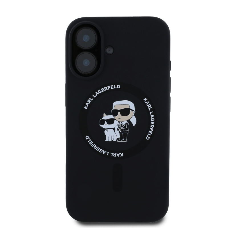 Karl Lagerfeld Folyékony szilikon Karl és Choupette MagSafe hátlap iPhone 16-hoz Fekete