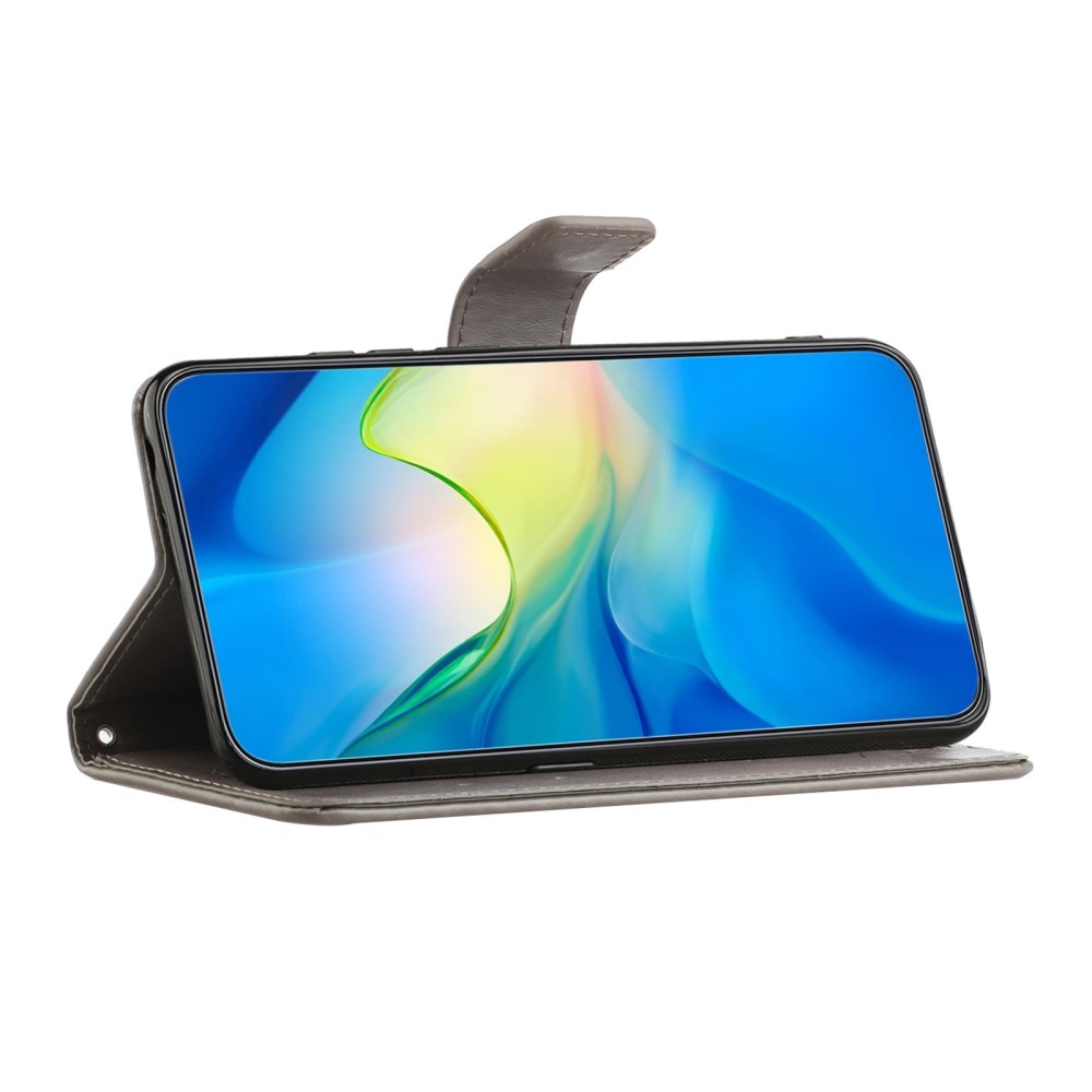 Virágos könyvtáska Samsung Galaxy A56 5G - szürke