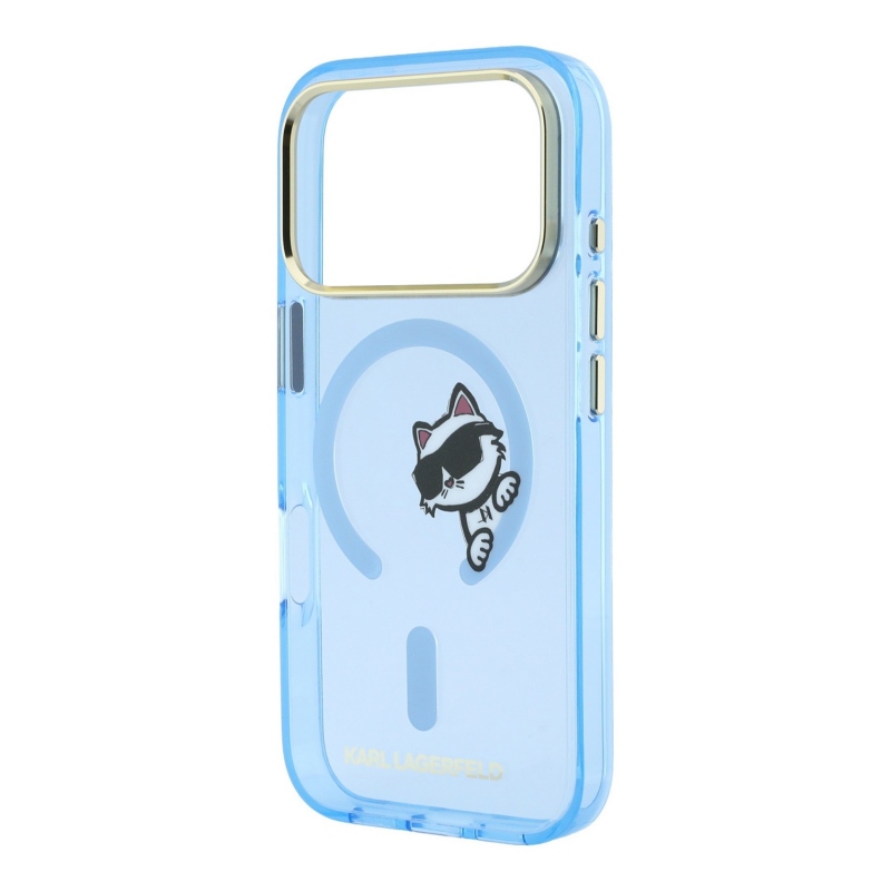 Karl Lagerfeld IML Choupette Peekaboo Magsafe hátsó tok iPhone 18 Pro-hoz, kék