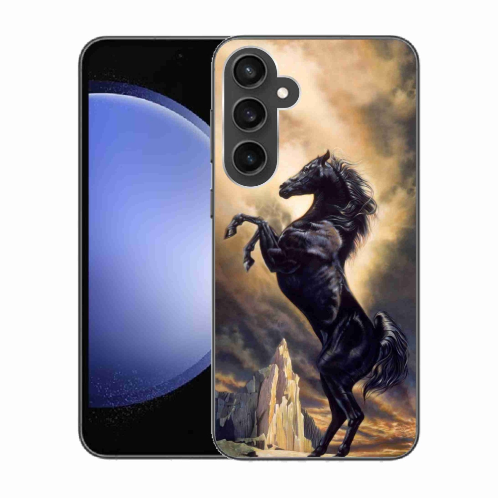 Zselés borítás mmCase Samsung Galaxy S23 FE - fekete rajzfilm lóhoz