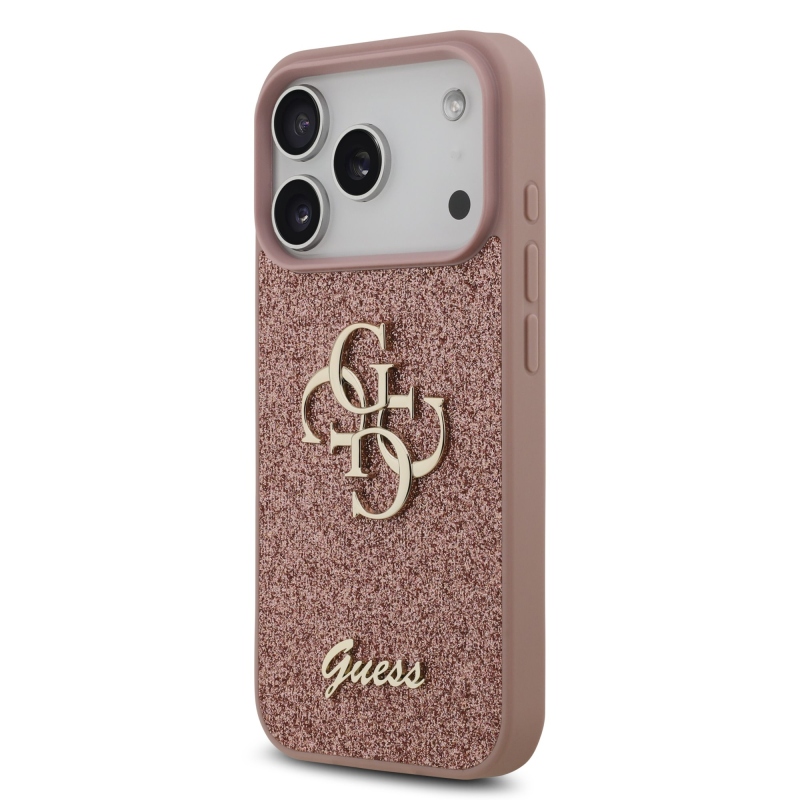 Guess PU Fixed Glitter 4G fém logó hátlap iPhone 17 Pro rózsaszínhez