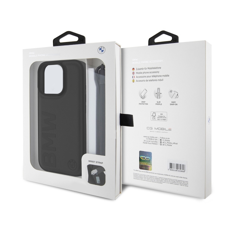 BMW Bőr aláírás és szíj hátlap iPhone 16 Pro fekete színhez