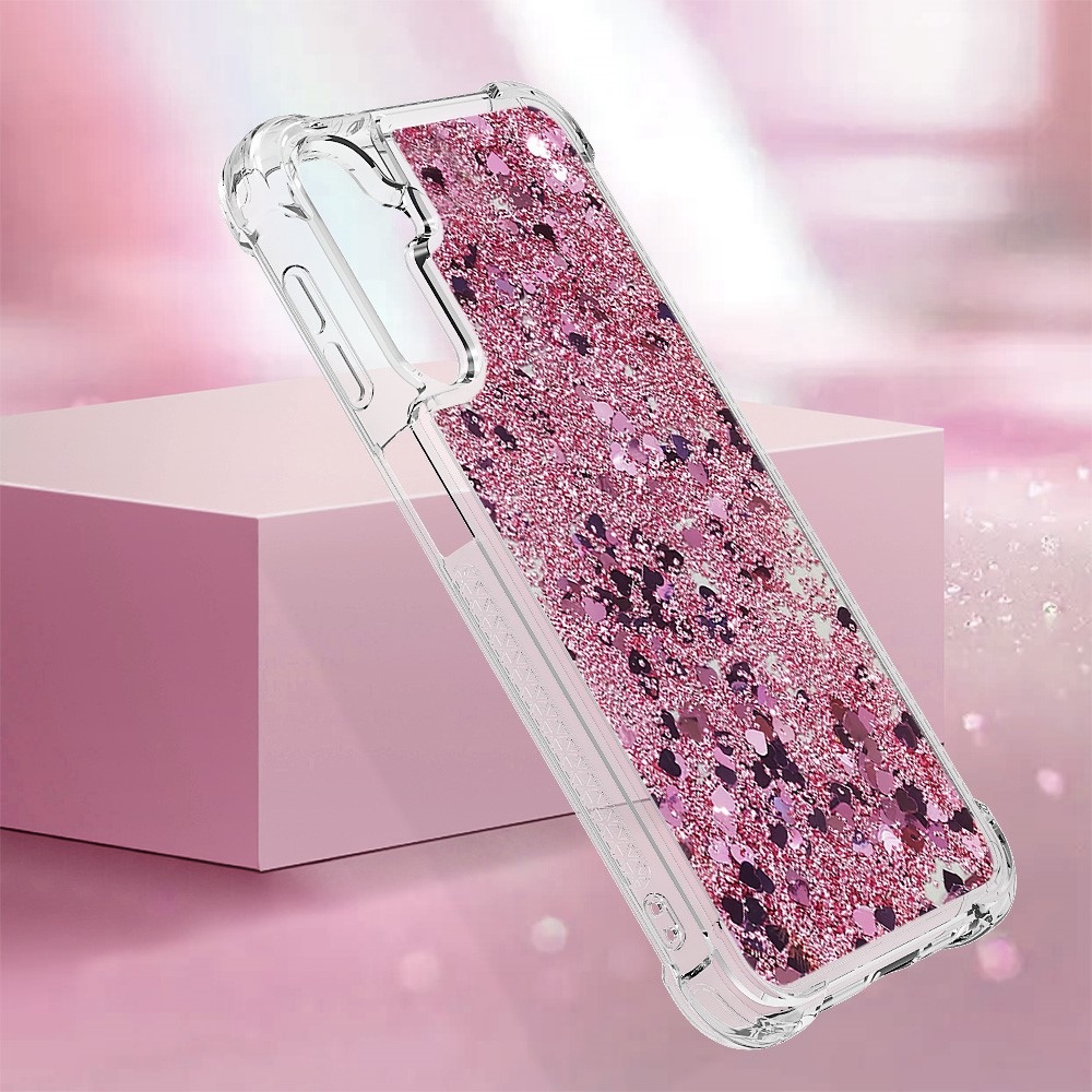 Glitter homokóra zselés tok Samsung Galaxy A24 készülékhez - rózsaarany/szív