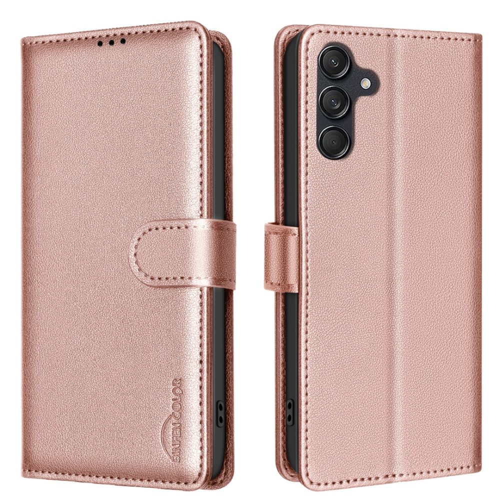 BINFEN könyv tok Samsung Galaxy S25 FE készülékhez - rózsaarany