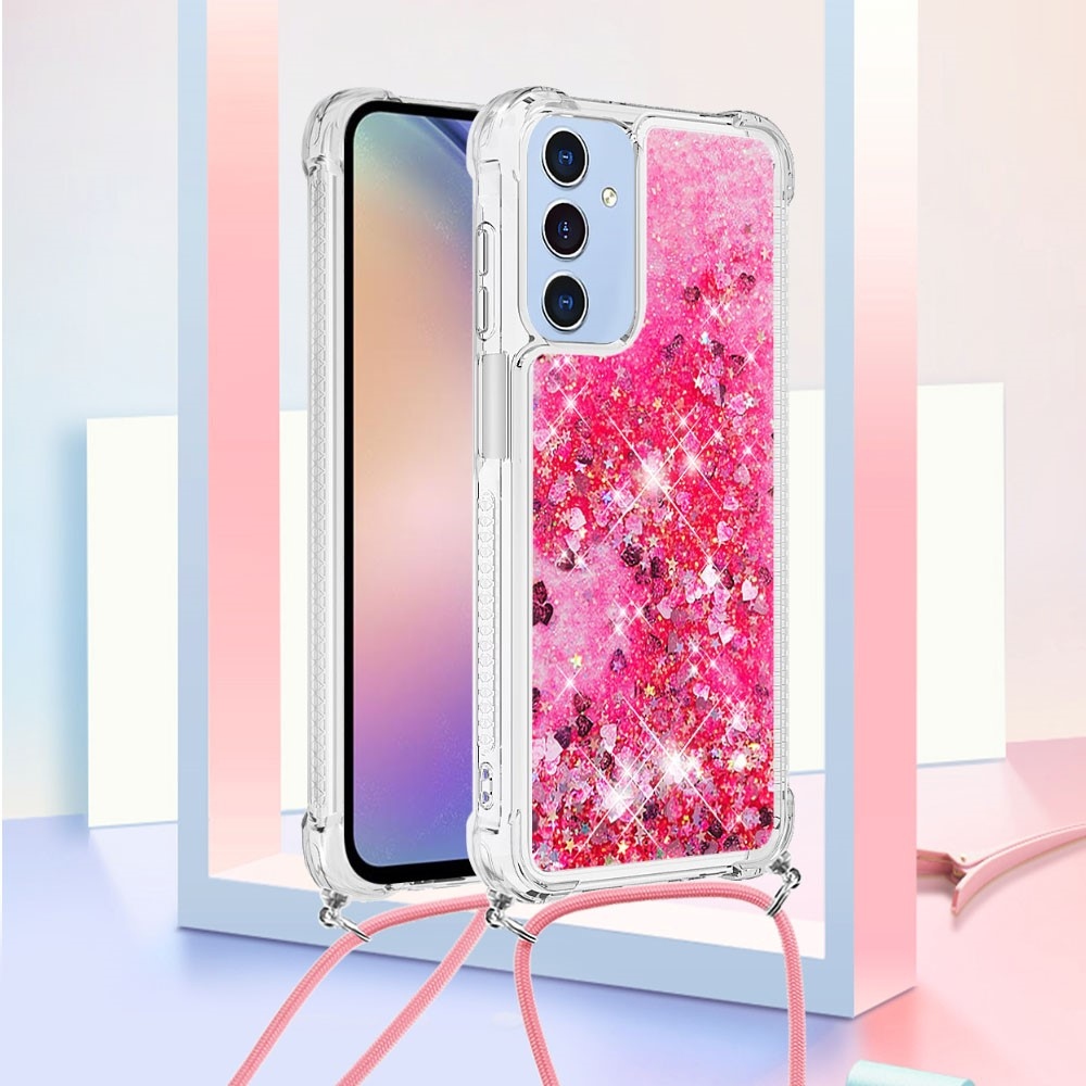 Csillogó homokóra zselés tok húzózsinórral Samsung Galaxy A26 5G - rózsaszín/szív