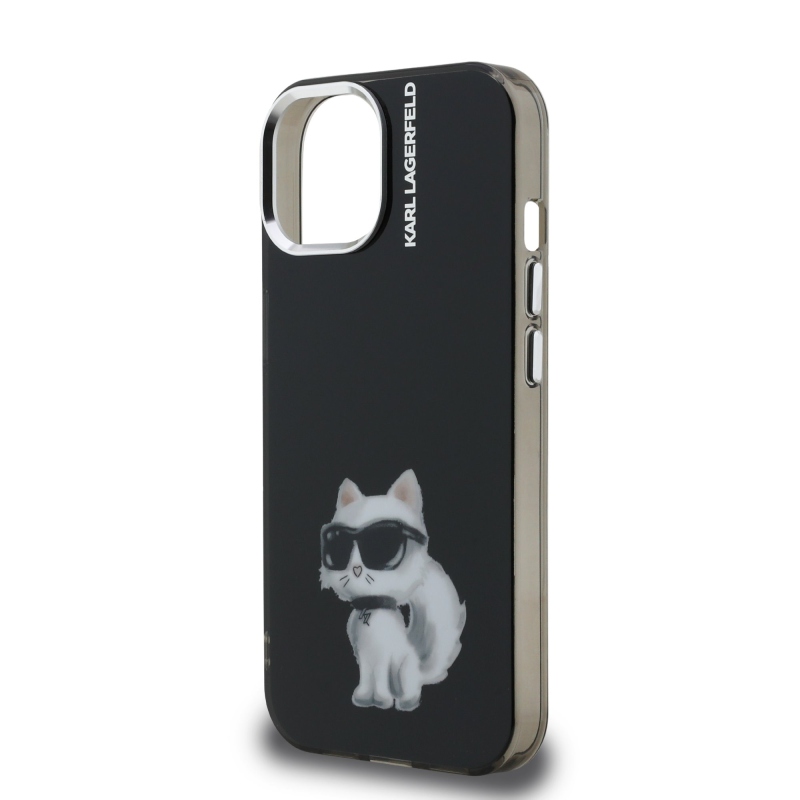 Karl Lagerfeld IML Aquarelle Choupette hátlapi borító iPhone 15-hez Fekete