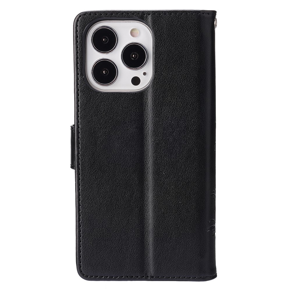 Virágok könyvtáska iPhone 15 Pro készülékhez - fekete