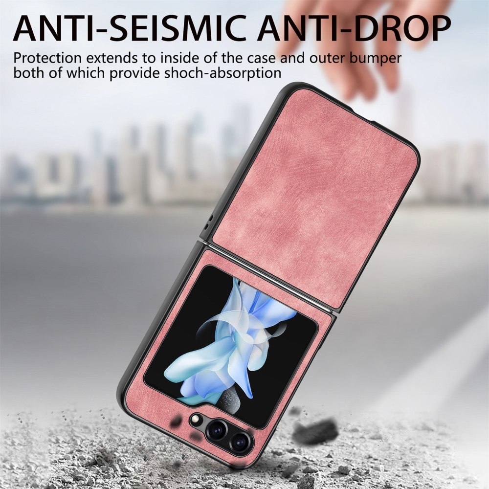 Vintage műanyag borító műbőrrel Samsung Galaxy Z Flip6 5G készülékhez - rózsaszín