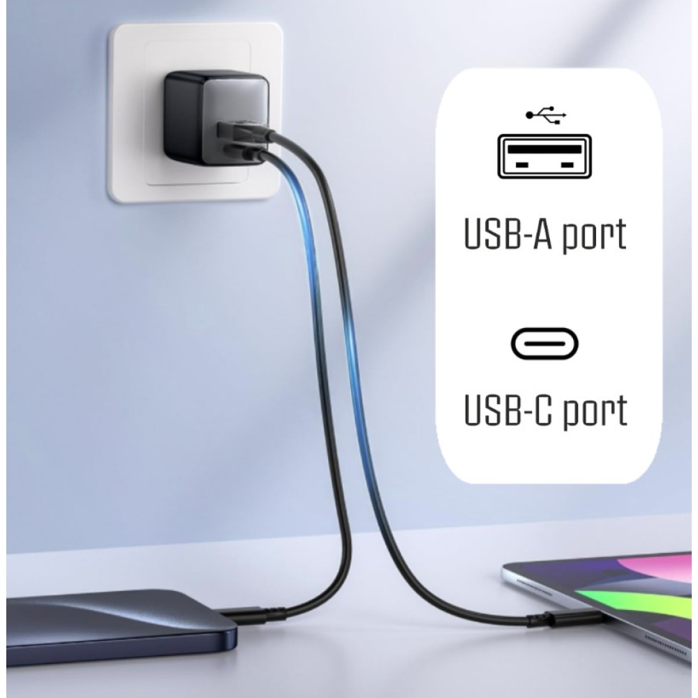 iPEAX GaN hálózati töltő 20 W 1x USB-C és 1x USB-A - fekete