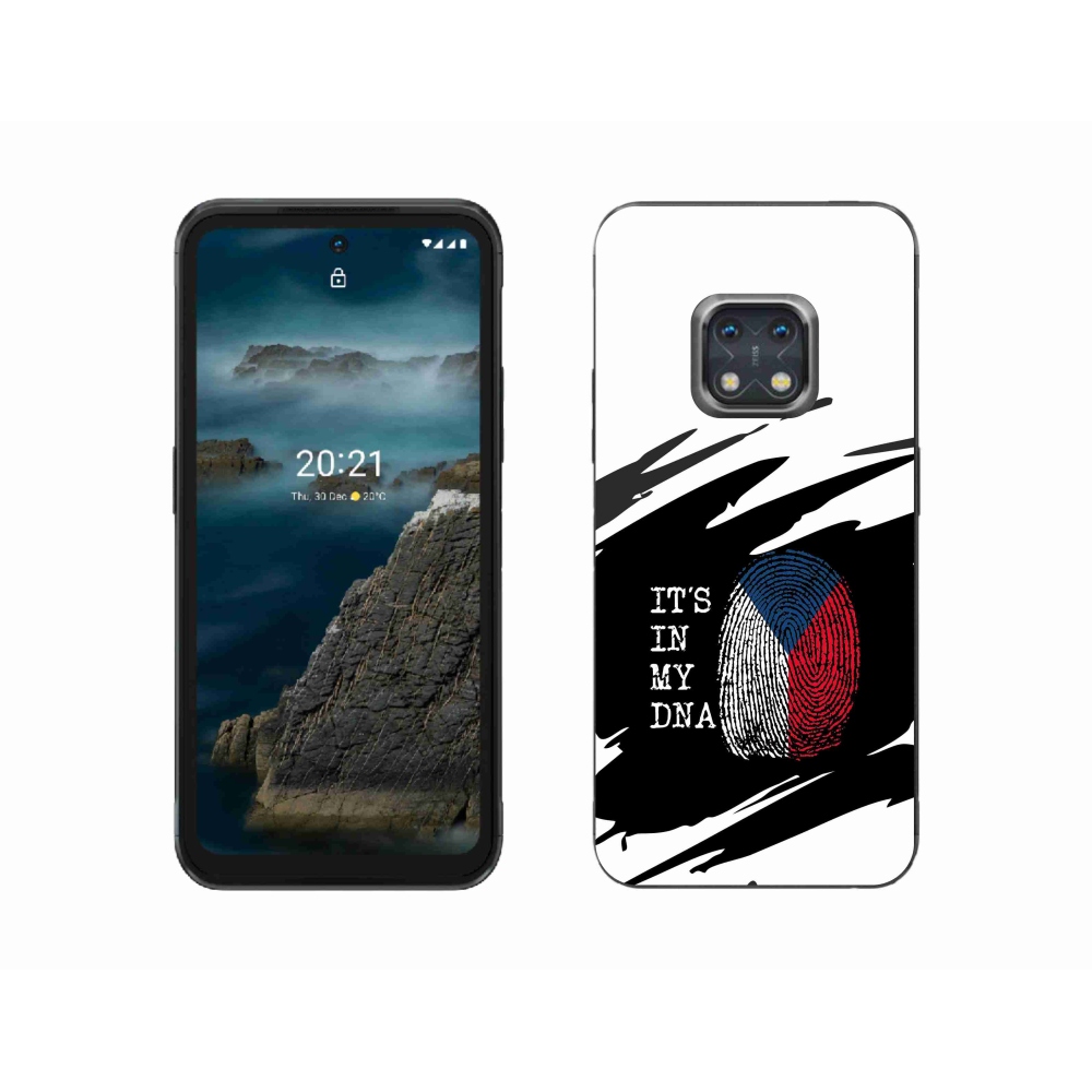 Zselés borítás mmCase a Nokia XR20 készüléken - zászlós ujjlenyomat fekete és fehér háttérrel