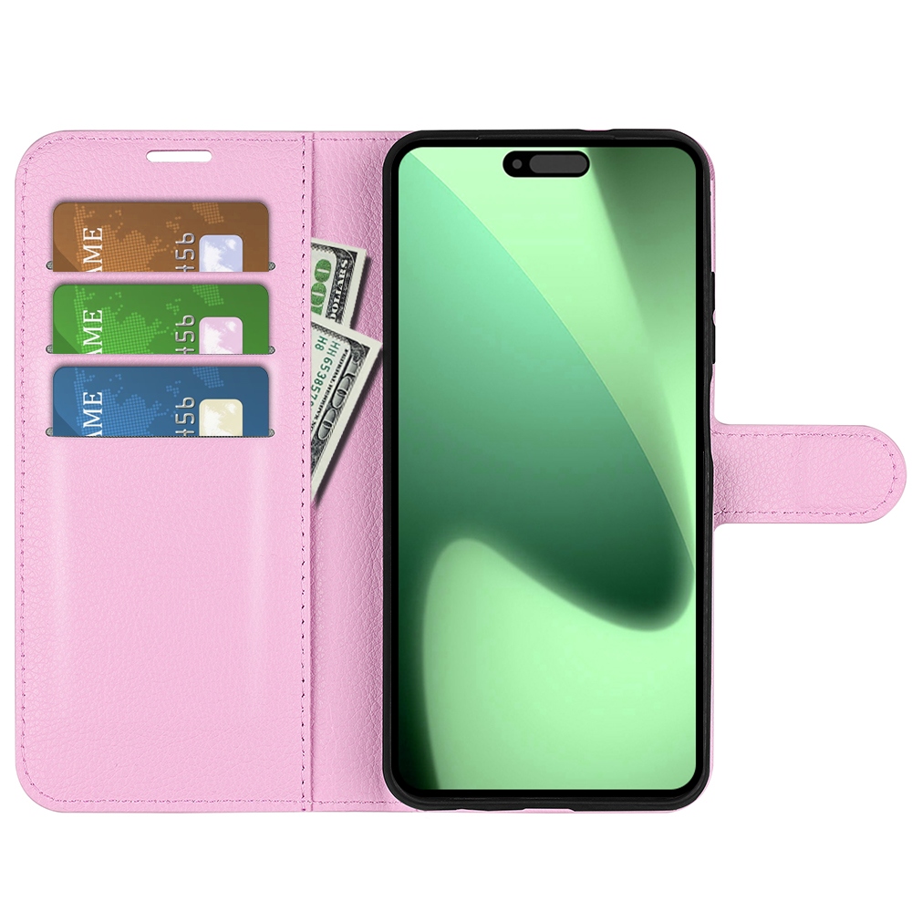 Litchi könyvtáska iPhone 17 Pro készülékhez - rózsaszín